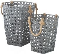 CBK Style 110149 Greywash Metal Baskets with Rope Handle, Greywash Metal Baskets with Rope Handle, Set of 2, UPC 738449325117 (110149 CBK110149 CBK-110149 CBK 110149) 