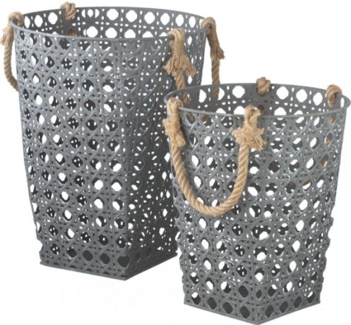 CBK Style 110149 Greywash Metal Baskets with Rope Handle, Greywash Metal Baskets with Rope Handle, Set of 2, UPC 738449325117 (110149 CBK110149 CBK-110149 CBK 110149)
