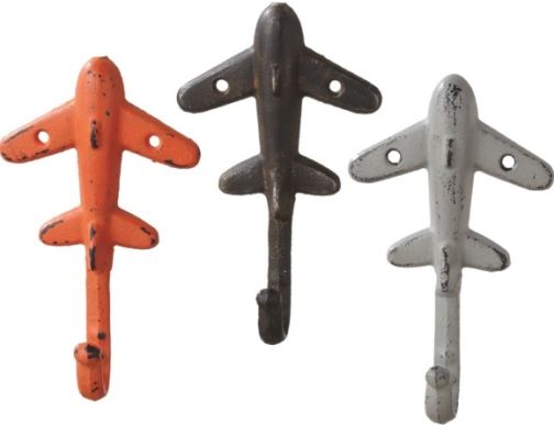 CBK Style 110235 Airplane Wall Hooks, Made of painted cast iron with distressed finish, Set of 6 (110235 CBK110235 CBK-110235 CBK 110235)