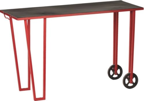 CBK Style 110371 Distressed Red Accent Table with Wheels, Rectangular Shape, Red Finish, Red Edge Finish, 2 Number of Wheels, 4 Number of Legs, Red Leg Finish, Distressed, Wheels/Casters, Removable Wheels, UPC 738449325032 (110371 CBK110371 CBK-110371 CBK 110371)
