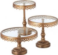CBK Style 110539 Gold Round Pedestal Cake Stands, Set of 3, UPC 738449321027 (110539 CBK110539 CBK-110539 CBK 110539) 