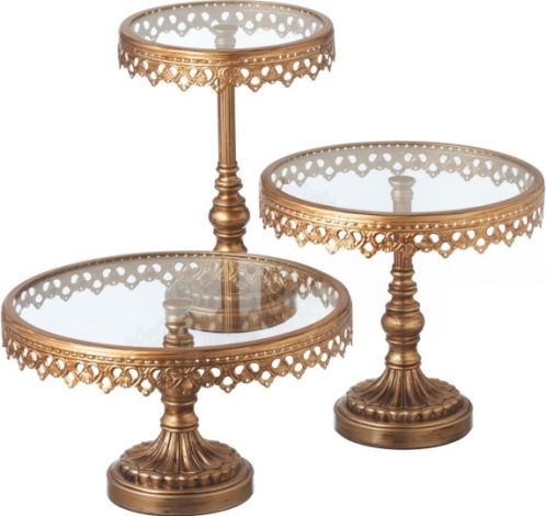 CBK Style 110539 Gold Round Pedestal Cake Stands, Set of 3, UPC 738449321027 (110539 CBK110539 CBK-110539 CBK 110539)