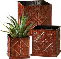 CBK Style 110567 Antique Gold Flower Nested Planters - Set of 3, Metal Material, Planter box Product Type, Square Shape, Brown Color, 1 Number of Tiers, Indoor, Distressed, UPC 738449324073 (110567 CBK110567 CBK-110567 CBK 110567)  