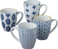 CBK Style 111104 Hand Painted Blue Pattern Mugs, Set of 8, UPC 738449325308 (111104 CBK111104 CBK-111104 CBK 111104) 