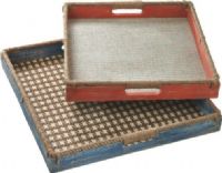 CBK Style 111190 Square Serving Trays with Woven Pattern, Accent Design, Wood Material, Square Shape, Blue and red Finish, Geometric Pattern, Set of 2, UPC 738449324790 (111190 CBK111190 CBK-111190 CBK 111190) 
