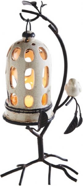 CBK Style 114473 Bird on Branch Ivory Tealight Candle Lantern, Set of 2, UPC 738449347461 (114473 CBK114473 CBK-114473 CBK 114473)