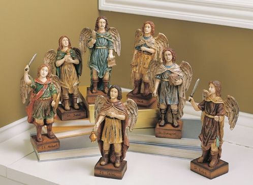 CBK Styles 36768 Casa Cristina Collection Assorted 7 Piece Archangels Figurine Set, Multicolor Finish, Polystone construction, Archangels: Gabriel, Uriel, Judiel, Michael, Baracheal, Seatiel and Rafael, No assembly required, Dimensions 10