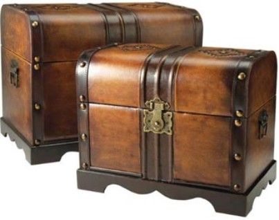 CBK Styles 37192 Casa Cristina Collection Two Piece Trunk Set, Hinged Lids Brass Stud Accents, Spanish Colonial Styling, Cordovan And Brass Finish, Plywood Polyurethane Material, Dimensions Large: 20 Length X 12 Width X 15 Height Small: 16 Length X 10 Width X 12.75 Height, UPC 054798371927 (CBK37192 CBK-37192)