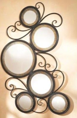 CBK Styles 43935 Wall Mirror Circle & Scroll Design with Inlaid Borders, Antique Espresso Finish, Iron Primary Material, Dimensions 55