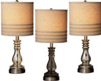 CBK Style 702796 Glass Accent Table Lamps with Linen Striped Shade, Set of 3 Assorted, 60W Max, UPC 738449702796 (702796 CBK702796 CBK-702796 CBK 702796) 