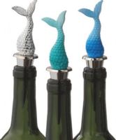 CBK Style 718131 Mermaid Tail Bottle Stoppers, Set of 3 Assorted, Stunning, finely detailed mermaid tail sits atop chrome gasket, Made of painted metal with distressed finish, UPC 738449718131 (718131 CBK718131 CBK-718131 CBK 718131) 