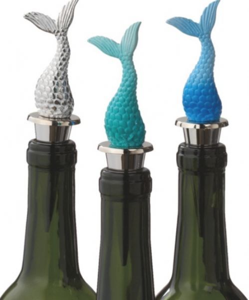 CBK Style 718131 Mermaid Tail Bottle Stoppers, Set of 3 Assorted, Stunning, finely detailed mermaid tail sits atop chrome gasket, Made of painted metal with distressed finish, UPC 738449718131 (718131 CBK718131 CBK-718131 CBK 718131)
