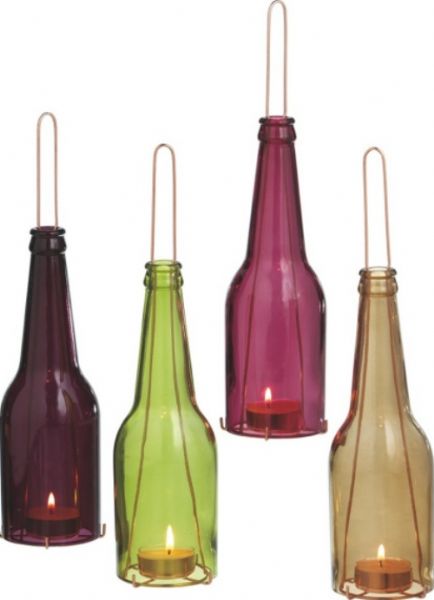 CBK Style 821565 Bottle Tealight Holder, Bottle Tealight Holder, Glass And Metal, Wine & Serveware collection, Set of 4, UPC 738449821565 (821565 CBK821565 CBK-821565 CBK 821565)