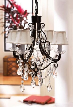 CBK Styles 90689 Chandelier Black Frame with Clear Dangles Design, Clear and Black Finish, Acrylic and Iron Materials, Lamp Uses 25W Bulb Max., UL Approved, Clear Cord, Assembly Required, assembly instructions included, Made in China, Dimension 14.5