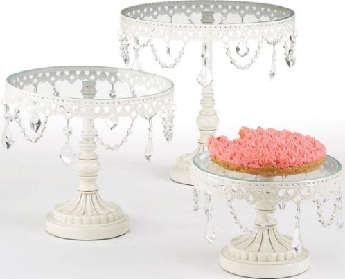 CBK Style 90983 White Iron & Acrylic Glass Gem Embellished Cake Plate Stand, Set of 3, UPC 054798909830 (90983 CBK90983 CBK 90983 CBK-90983)