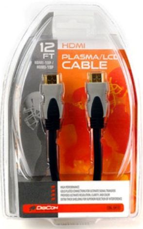DigiCom CBL-SH12 HDMI Home Theater Cable 12 Foot, Connects any cable box, satellite box, DVD player, or other device that has an HDMI female port to another HDMI device (such as newer HD-TV's, or projectors) (CBLSH12 CBL SH12)