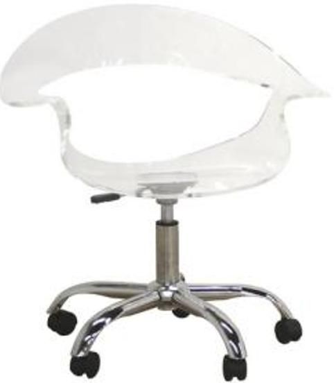 Wholesale Interiors CC-026A-CLEAR Bounty Acrylic Swivel Office Chair in Clear, 360 Degree swivel, Modern swivel chair, Steel base with wheels, Transparent acrylic seat, Height adjustable, 14.75