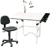 Alvin CC2001A Creative Center Onyx Combo, A drafting height table combination for all your creative needs, Fold away design for convenient storage, Onyx drawing table features a white base with a 30" x 42" white melamine tabletop, Height adjusts from 29" to 44" in horizontal position, Angle adjusts from 0 to 45 degrees, Chair adjusts in height from 16-1/2" to 21-1/2" (CC2001A CC-2001A CC 2001A CC2001-A CC2001 A) 
