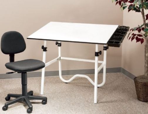 Alvin CC2001A3 Series CC Creative Center White or Black Base with Office Chair; Onyx Drawing Table White base with 30