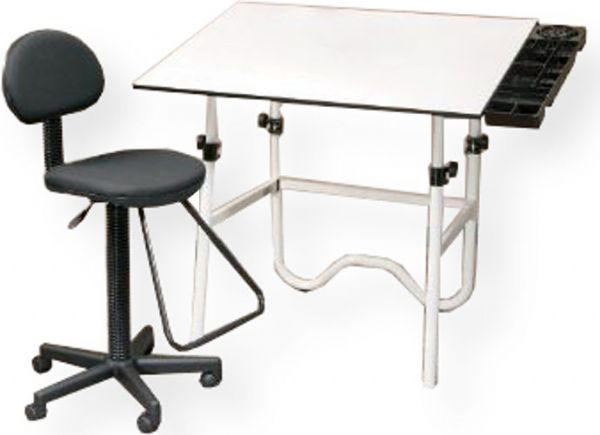 Alvin CC2001E3 Series CC2001 Creative Center White Base with Drafting Chair; Onyx Drawing Table White base with 30