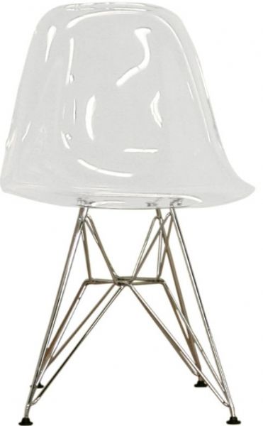 Wholesale Interiors CC-231-CLEAR Accent Chair Clear, Clean, simple form sculpted to fit the body, Sleek wire base in chrome finish ensures years of dependable support, Versatile addition to any space, 17.5