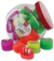 Kum CC30KMD Click Clack Double-Hole Sharpener Display; 20 double-hole sharpeners with lids, assorted neon colors; Dimensions 6.50" x 4.50" x 6.50"; Weight 1.31 lbs (KUM CC30KMD CC 30KMD CC30 KMD KUM-CC30KMD CC-30KMD CC30-KMD) 