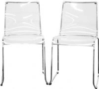 Wholesale Interiors CC-53-CLEAR Lino Transparent Clear Acrylic Dining Chair, Blue acrylic seat with white backing and glossy finish, Sleek steel frame and sleigh-like legs in chrome finish, Sturdy acrylic and metal construction ensures years of dependable use, Black plastic non-marking feet help protect sensitive flooring, Suitable for use as a dining chair or accent chair, Conveniently stackable for easy storage, 18.5" Seat Height, 15.5" Seat Depth, UPC 878445009755 (CC53CLEAR CC-53-CLEAR CC 53 