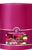 Colonial Candle CCFT34.927 Holiday Sparkle Scent, 3" by 4" Smooth Pillar, Burns for up to 65 hours, UPC 048019626859 (CCFT34.927 CCFT34927 CCFT34-927 CCFT34 927)  