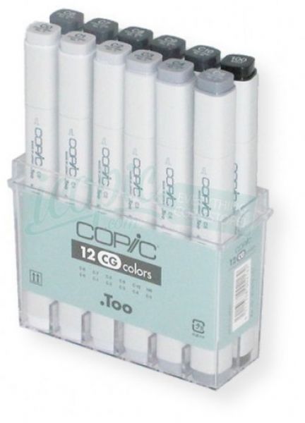 Copic CCG12 Set Cool Gray Marker; The original line of high quality illustrating tools used for decades by professionals around the world; Preferred for architectural design, product rendering, and other forms of industrial design; EAN 4511338002162 (CC-G12 CCG-12 C-CG12 CCG1-2 COPICCCG12 COPIC-CCG12)