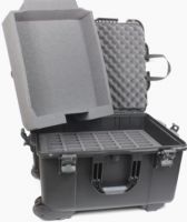 Williams Sound CCS 054 Large Heavy-Duty Carry Case with 60 Slot + Tray; Ideal for protecting and transporting large DigiWave, FM or IR systems; Lower foam insert with 60 slots and an open-bay style top insert; Slots can hold single PPA Transmitters or Receivers or can hold two Digiwave devices per slot; Extendable handle and bottom wheels for easy transport (WILLIAMSSOUNDCCS054 WILLIAMS SOUND CCS 054 ACCESSORIES CASES CLIPS) 