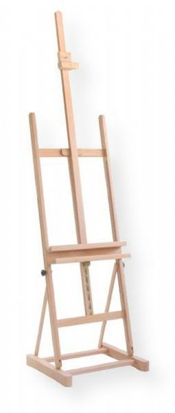 Cappelletto CCS100 Studio Easel With Utility Shelf; This H-Frame easel is perfect for smaller spaces; It is unique in that it can fold completely flat in one motion; Stable and reliable; Features an adjustable utility shelf for storing supplies; Made of oiled, stain-resistant, seasoned beechwood; 21