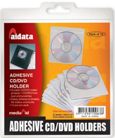 Aidata CD01A-10 Adhesive CD/DVD Pocket, 10 sleeves per pack, Each sleeve holds 1 CD, Removable for repeated application (CD01A10 CD01A 10 CD01 A-10 CD-01A10)