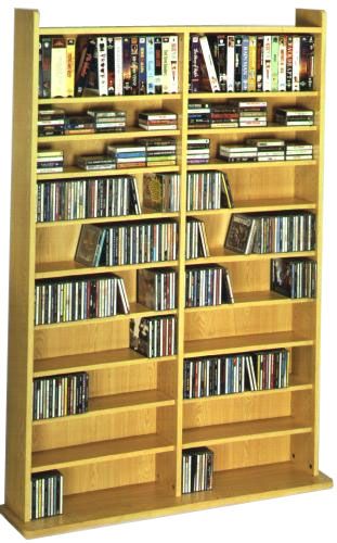 Leslie Dame CD1000 Multimedia Wall Storage Rack, Oak Finish, Assembles for Storing Video Game Cartridges, Assembly Instructions Included, Dimesions 63-3/4