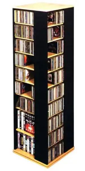 Leslie Dame CD1040C Hand-Crafted CD, DVD, Video Revolving Storage Tower, Holds 1040 CDs, Black Cabinet with Oak Trim (CD 1040C, CD-1040C, CD1040, CD-1040)