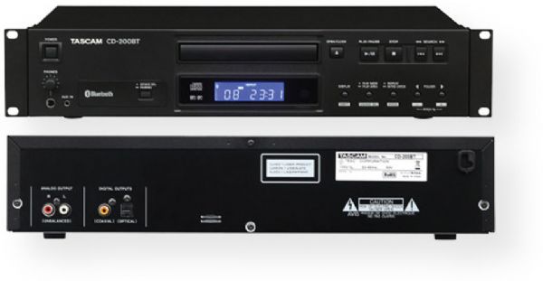 Tascam CD-200BT Professional Single CD Player with Bluetooth; aptX codec supports high audio quality playback; Up tp eight Bluetooth transmission devices can be paired at a time for quick and easy switching; Bluetooth antenna in the front for stable Bluetooth connections; High-quality CD drive designed for audio by TEAC; UPC 043774029990 (CD200BT CD 200BT CD-200-BT CD-200 BT)