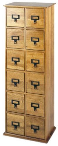 Leslie Dame CD-228 Multimedia Storage Library Style, Solid Oak Finish, Holds 228 CDs or 48 VHS Tapes or 96 DVDs; 12 drawer CD Cabinet finished with vintage style handles, Drawer labels included (CD228 CD 228) 