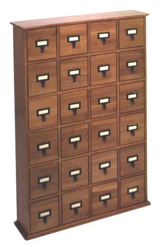 Leslie Dame CD288 CD Wood Cabinet, 24 Drawer Solid Oak Library Style, Holds 288 CDs, 58 lbs., Oak; Retro-Design librarians card file Cabinet, Fully Assembled, Each drawer finished with Vintage style handles, 40