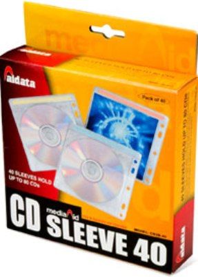 Aidata CD2B-40 CD Sleeve 40, Includes 40 sleeves, Each sleeve holds 2 CDs or 1CD with booklet, Holds up to 80 CDs, Fits most kinds of ring binders (CD2B40 CD2B 40)