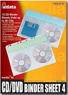 Aidata CD4BS-10 CD Binder Sheet 4 Storage, Contains 10 covers with room identification per box, Each bag can hold 4 CDs with identification space, Valid for most of ring binders (CD4BS10 CD4BS 10 CD-4BS-10 CD-4BS10)