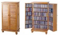 Leslie Dame CD-612V Louvered Door Mission Style Multi-Media Storage Cabinet, Oak finish, Holds 612 CDs, 298 DVDs, 148 Videos Tapes, Adjustable shelves throughout the cabinet and doors, Maximizes space while keeping your collection safe and dust free, Dimensions 40"H x 23 1/4 "W x 13"D (CD612V CD 612V CD-612 CD612 CD-612-V)  