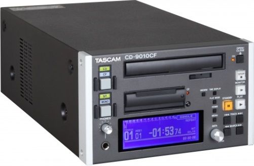 Tascam CD-9010CF High-Performance Broadcast CD Player with Compact Flash; CF memory player function; USB-A connector for keyboard; Program play can select CD and CF; AES-3id output via BNC; CD ripping function; Electronics tailored for the highest quality audio; 1 BNC word-clock input (44.1/48kHz); Parallel control (D-sub 37-pin); UPC 043774027880 (CD9010CF CD 9010CF CD-9010-CF CD-9010 CF)