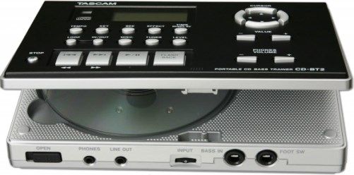 Tascam CD-BT2 Portable Bass CD Trainer; CD-DA/CD-R/CD-RW disc playback; 10 second anti-shock memory; Comprehensive 128 x 64 dot matrix LCD display with graphical user interface; Album title/Track title indication by CD-Text; Elapsed Time/Remain Time display with bar meter; +16 to -50% pitch control in 1% steps; UPC 043774022700 (CDBT2 CD BT2 CDB-T2 CDBT-2)
