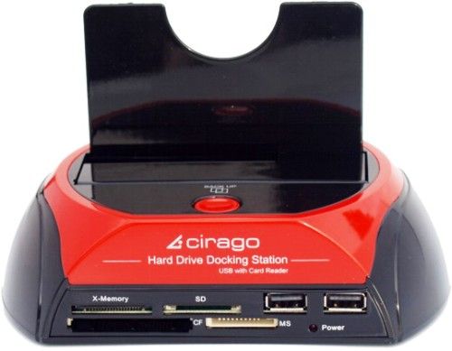 Cirago CDD1000 Hard Drive Docking Station USB with Card Reader, High Speed USB 2.0 Backwards compatible with 1.1, Higher Performance Transfers up 480 Mbps, Plug and Play, USB hub function with 2 USB 2.0 ports, Supports 2.5