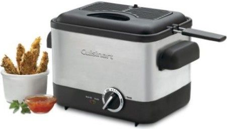 Cuisinart CDF-100 Compact Deep Fryer, 1000 Watts, Fry basket holds up to 3/4 pound, Fast heat-up and frying, Maximum oil capacity is 1.1 liter, Nonstick die-cast bowl with attached heating element for superior heating, Removable charcoal filter for odor removal, Adjustable thermostat, Brushed stainless steel housing, UPC 086279014009 (CDF100 CDF 100)