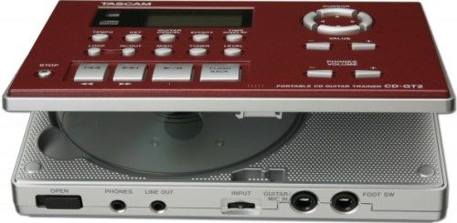 Tascam CD-GT2 Portable CD Guitar Trainer; CD-DA/CD-R/CD-RW disc playback; 10 second anti-shock memory; Comprehensive 128 x 64 dot matrix LCD display with graphical user interface; Album title/Track title indication by CD-Text; Elapsed Time/Remain Time display with bar meter; +16 to -50% pitch control in 1% steps; UPC 043774022694 (CDGT2 CD GT2 CDG-T2 CDGT-2)