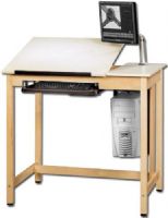 Shain CDTC-70 Deluxe Drawing Table System; Solid maple legs and apron; 13-gauge steel corner reinforcements; CPU tower holder included; Retractable keyboard and mouse tray included; Monitor arm included holds up to a 24" monitor, or up to 16.5 lbs; Cable manager included; Pencil stop included; 2-piece fiberesin top; 30" x 30" adjustable side; 12" x 30" fixed side; UPC 844246001014 (SHAINCDTC70 SHAIN CDTC70 CDTC 70 SHAIN-CDTC70 CDTC-70) 