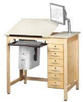 Shain CDTC-71 Deluxe Drawing Table System; Solid maple legs and apron; 13-gauge steel corner reinforcements; CPU tower holder included; Retractable keyboard and mouse tray included; Monitor arm included holds up to a 24" monitor, or up to 16.5 lbs; Cable manager included; Pencil stop included; 2-piece fiberesin top; Top has soft close feature; Units are finished with an earth friendly UV finish; 6 drawers; Dimensions 22" x 84" x 60"; Weight 375 Lbs (SHAINCDTC71 SHAIN CDTC71 CDTC 