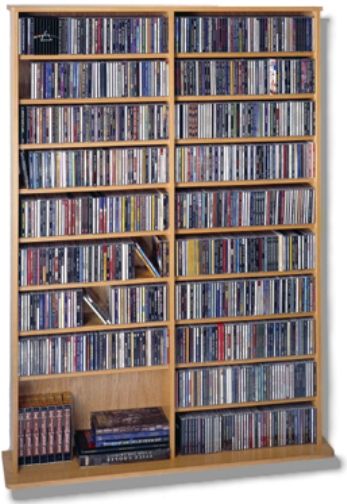Leslie Dame CDV-1000 Deluxe Multimedia Storage Rack, Oak Veneer Finish, Holds 1000 CDs, 408 DVDs, 600 Audiocassettes or 240 VHS Videocassettes (CDV1000 CDV 1000 CDV-100 CDV100 CD-V1000) 