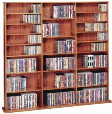 Leslie Dame CDV-1500CHY Deluxe Multimedia Storage Rack, Cherry Finish Veneer, Capacity: Holds 1500 CDs, 612 DVDs, 900 Audiocassettes or 360 VHS Videocassettes, Heavy duty construction, 27 total shelves (24 shelves are adjustable and 3 in the middle need to be fixed to support the unit structurally), Assembles Quickly and Easily (CDV1500CHY CDV 1500CHY CDV-1500)
