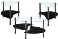 InnovEx CE003G29 Crescent Coffee Table Set, Black; Set includes: (1) 3-tier coffee table and (2) 2-tier end tables, 6mm top clear glass and 5mm UV coated bottom glass, Commercial grade steel tubes to ensure stability and durability, Scratch resistant epoxy powder coating, No tools required to assemble set, Coffee Table 39.4"x23.6"x19.5", End Table 21.3"x20.5"x19.5", UPC 811910032292 (CE-003G29 CE 003G29 CE003-G29 CE003 G29) 